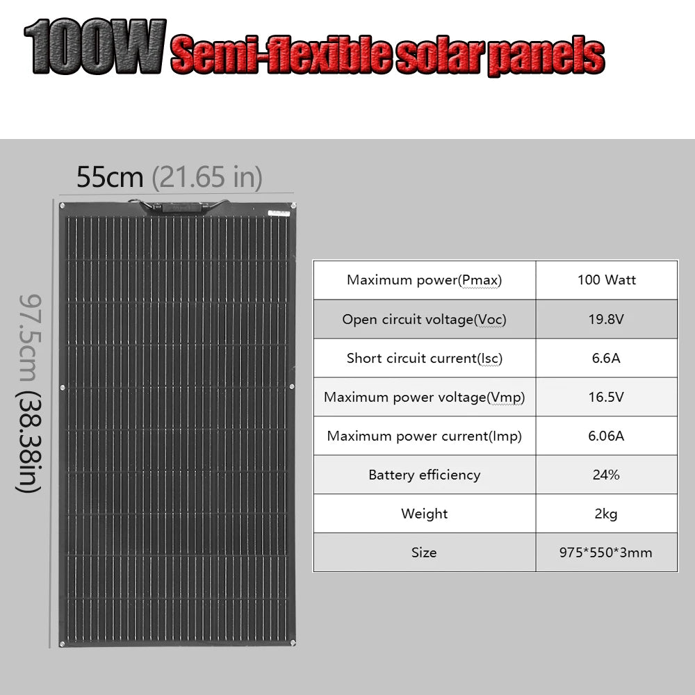 1000W Flexible Solar Panel 12V 24V Panel Solar 200W 100W 500W Monocrystalline Battery Charger for RV Electric Car Camping Yacht