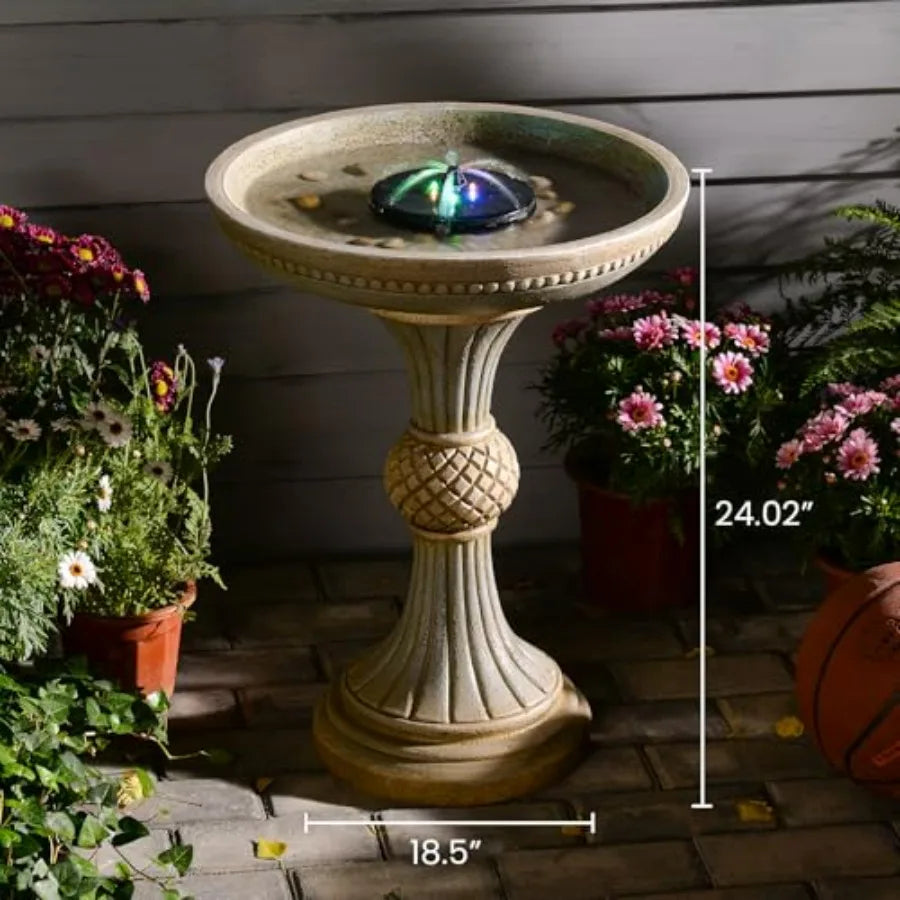 24.02H Outdoor Water Fountain with LED Lights Italian Resin Garden Fountain for Patio Yard Weather-Resistant Cascading Waterfal