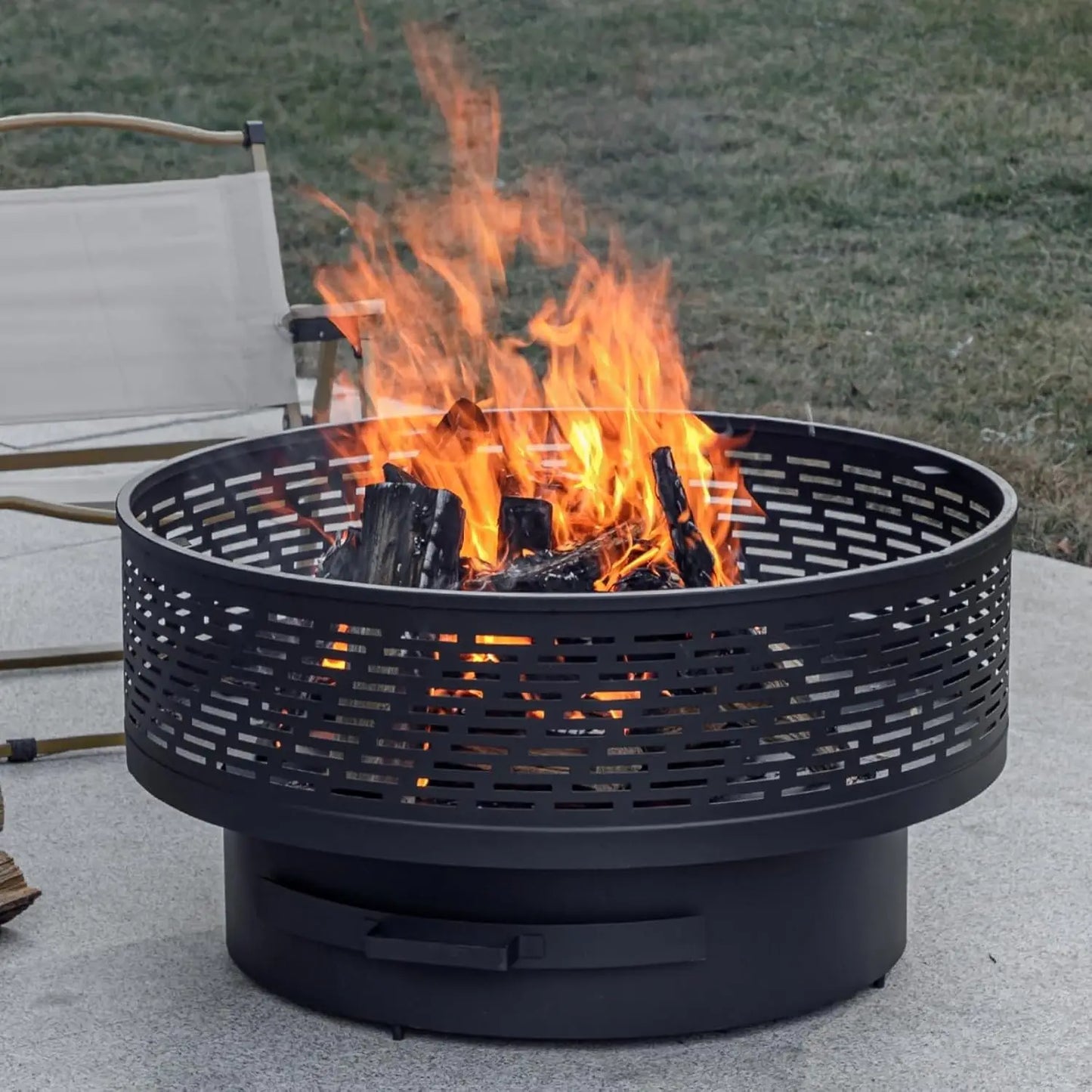 32" Wood Burning Fire Pits with Grill & Lid, Fire Pit Table for Outside with Waterproof Cover & Fire Poker,Table and Bonfire