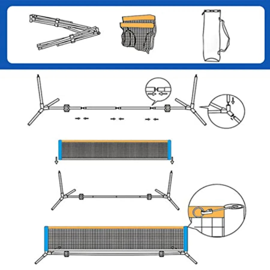 10 ft Mini Portable Soccer Tennis Net Pickleball Net System with Carrying Bag for Driveway Backyard. Easy Assemble Beach Tennis