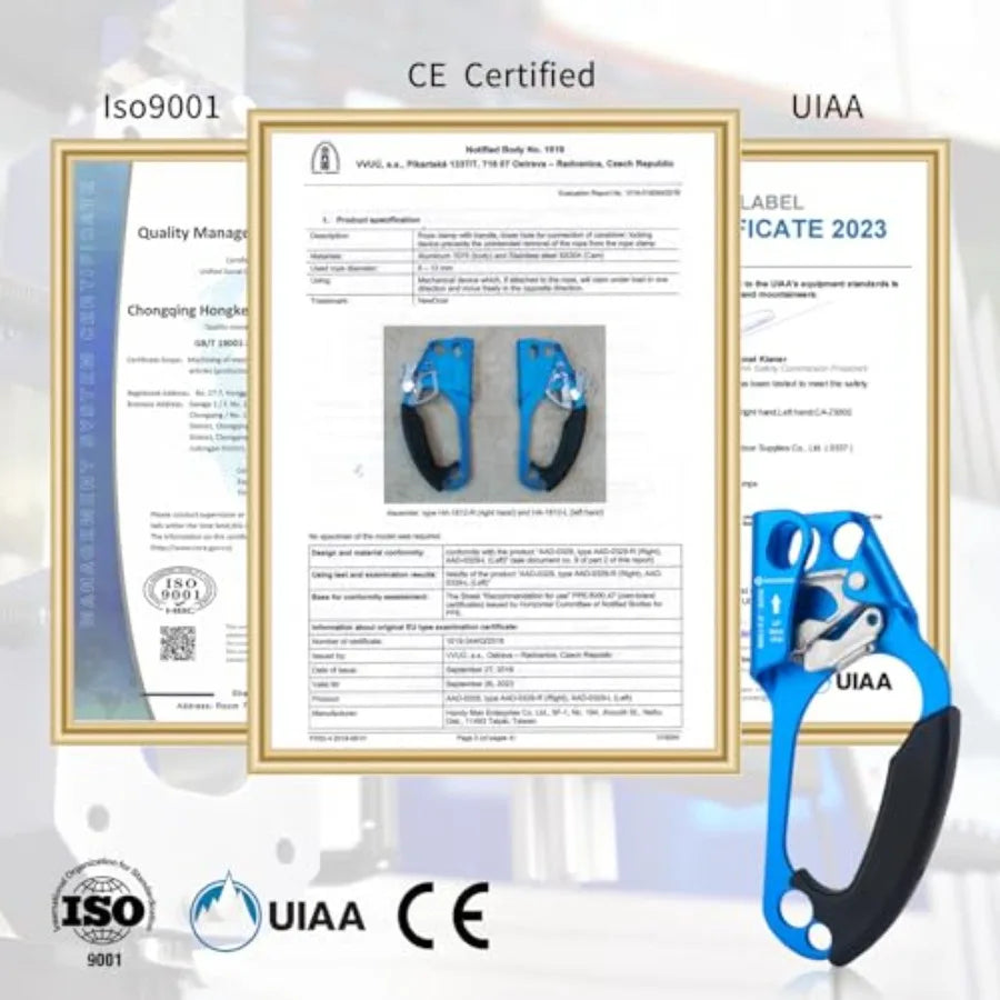 UIAA and CE Certified Hand Ascender Rock Climbing Tree Arborist Rappelling Gear Equipment Rope Clamp for 8~13MM Rope