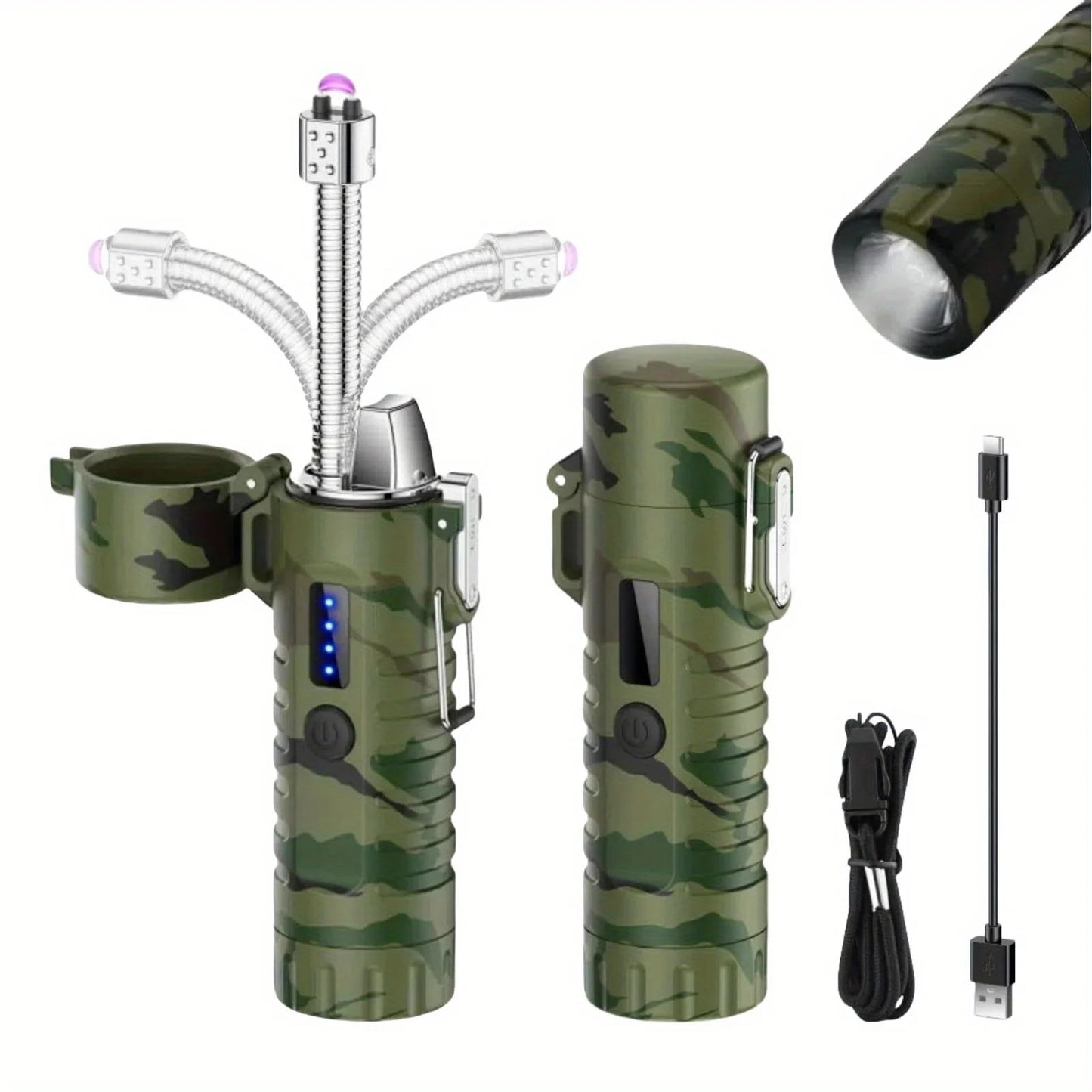Outdoor Camping Flashlight Arc Lighter Portable Pulse Plasma Lighter 360 ° Rotatable Telescopic for Gift BBQ Ignition Tools