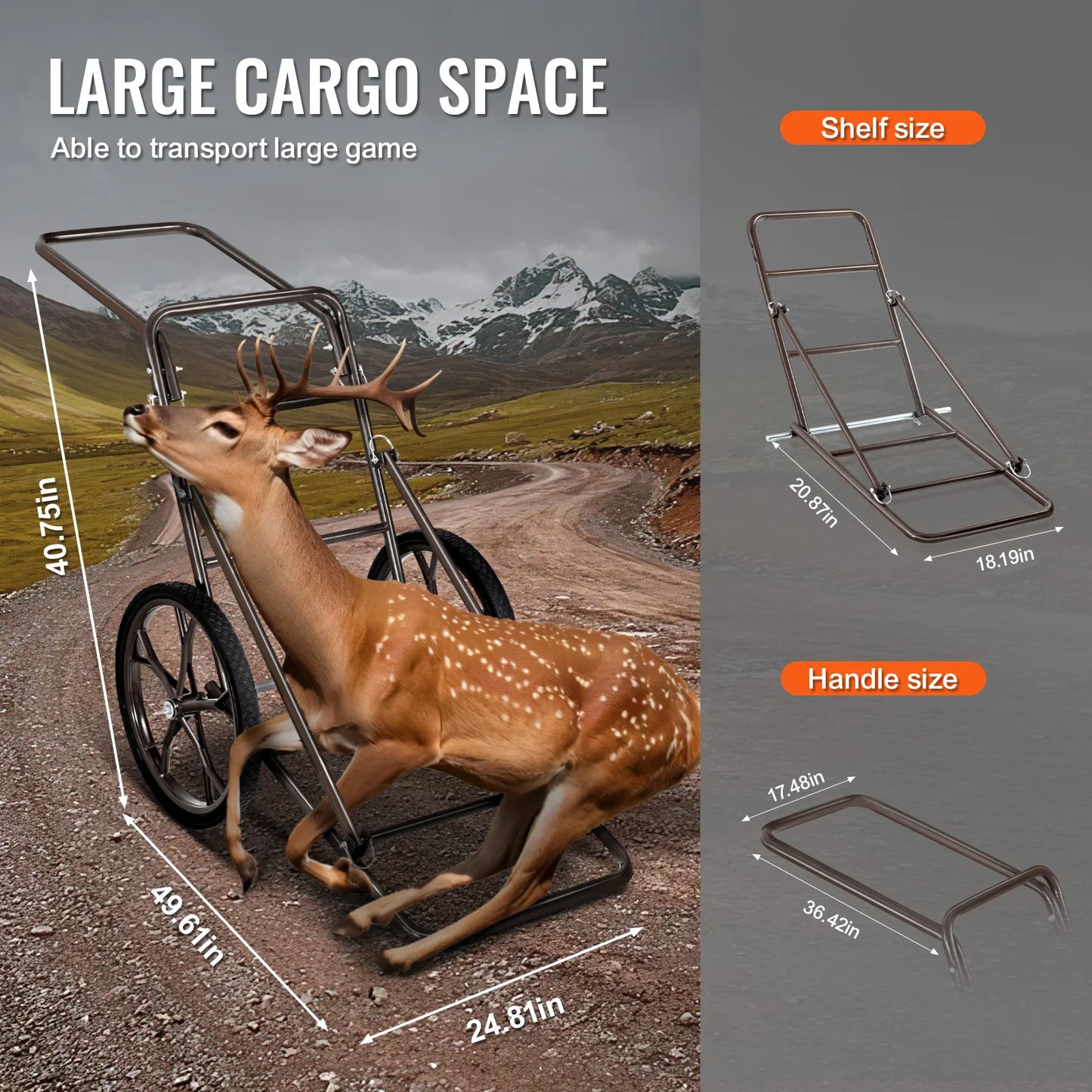 SucceBuy Deer Cart 500 LBS Capacity Folding Game Cart Deer Cart Game Hauler with Big Rubber Wheel & Ergonomic Handle for Hunting