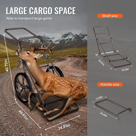 SucceBuy Deer Cart 500 LBS Capacity Folding Game Cart Deer Cart Game Hauler with Big Rubber Wheel & Ergonomic Handle for Hunting