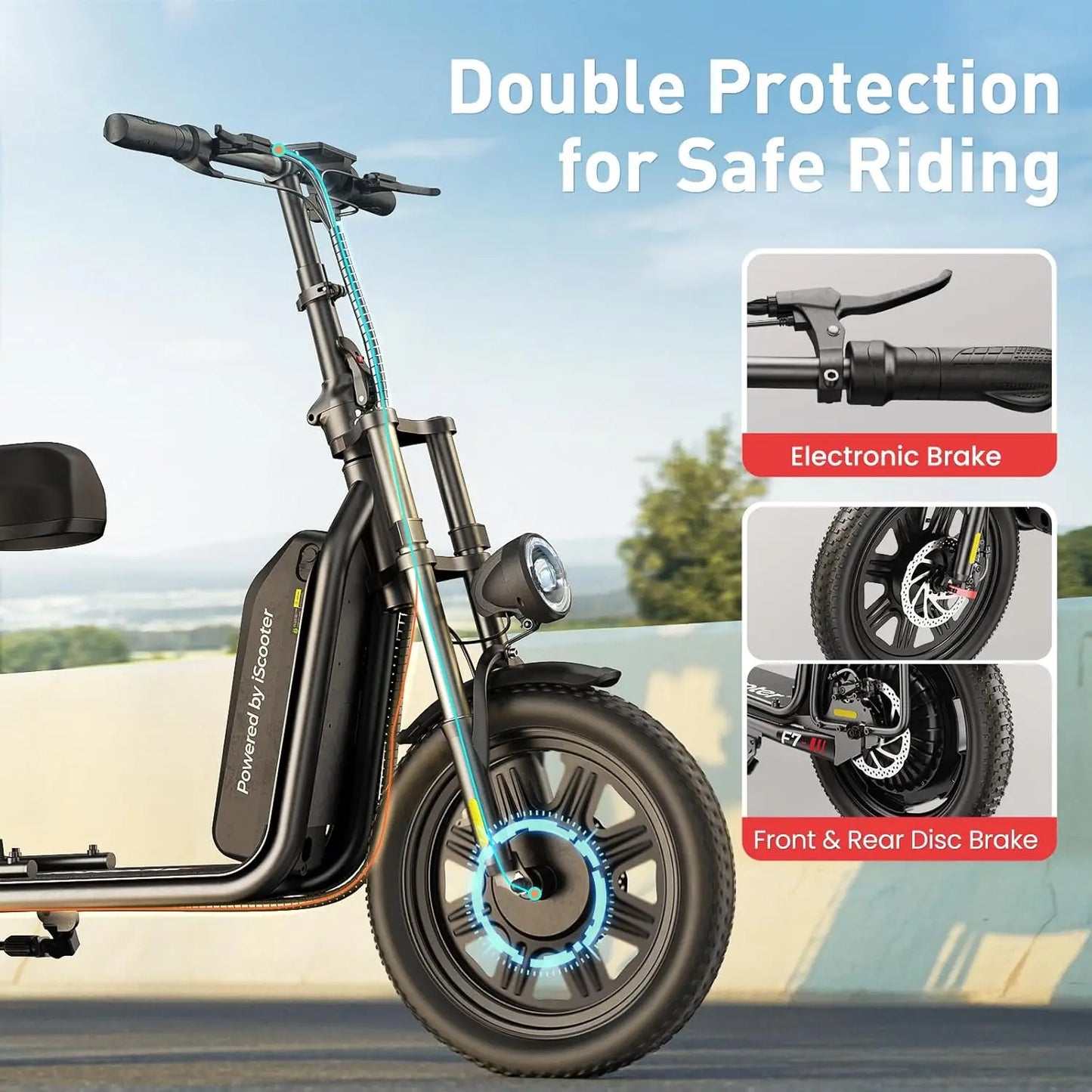 F7 Electric Scooter Adults, 1000W Powerful Motor, 28 MPH Top Speed & 45 Miles Range, 16'' Fat Tire Scooter for, Customized