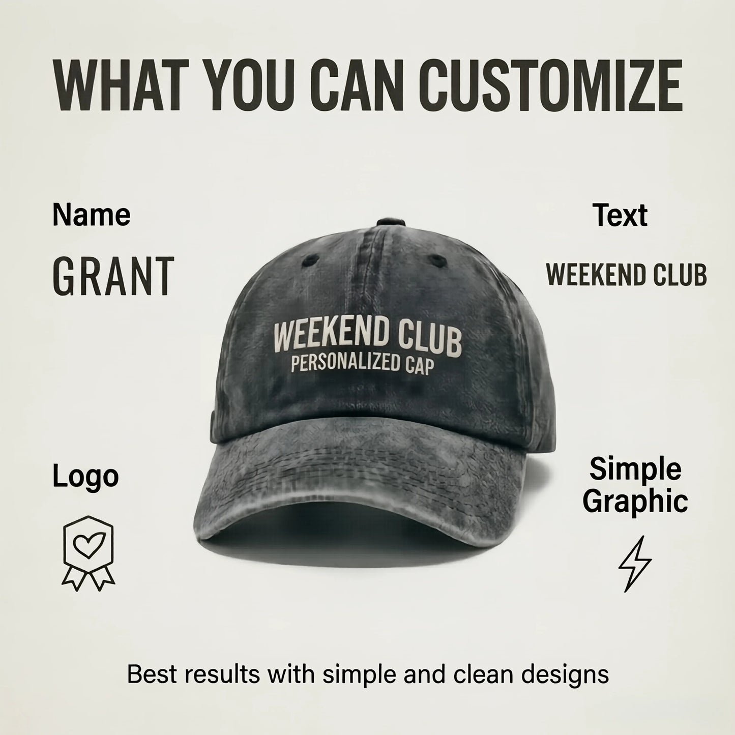 Personalized Vintage Washed Baseball Cap, Custom Name Logo Text Dad Hat, Adjustable Casual Hat for Men Women, Printed in USA