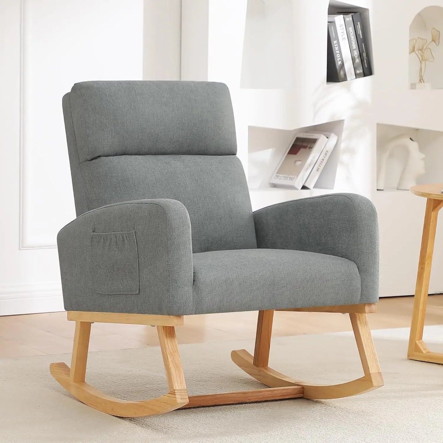 Rocking Chair Nursery, Sherpa Nursing Rocking Armchair for Mom Nursery Morden Rocker Chair with High Backrest, Customized