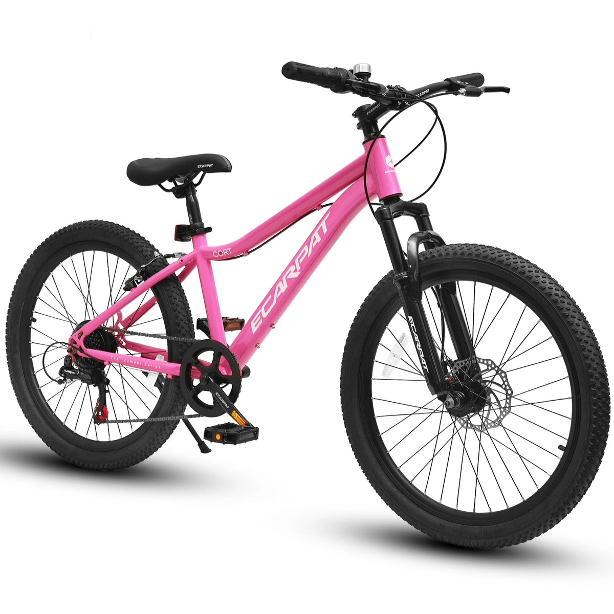 24 Inch Kids' Mountain Bike, 7 Speed Mountain Bicycle with Front Suspension, Front Disc Brake and Rear V-Brake, Carbon Steel Frame Outdoor Cycling City Bike for Teenager Boys Girls Gifts