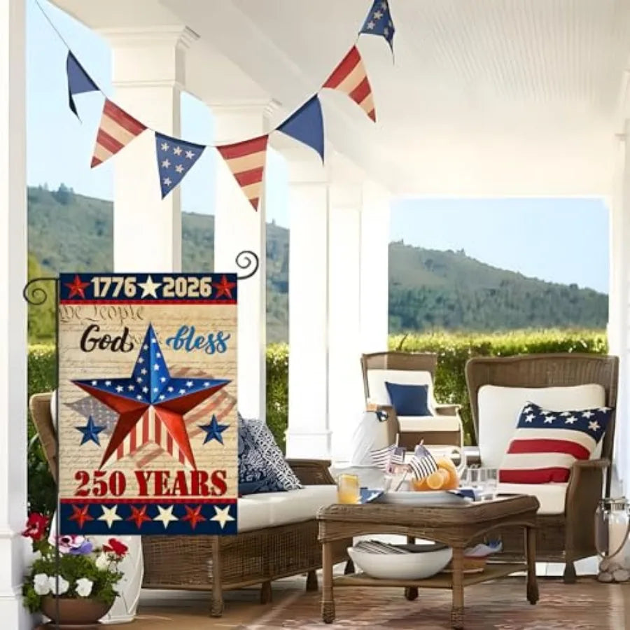 250 Anniversary USA Garden Flags for Outside, 4th of July 250th Year America Banner, God Bless United States Double-Sided with