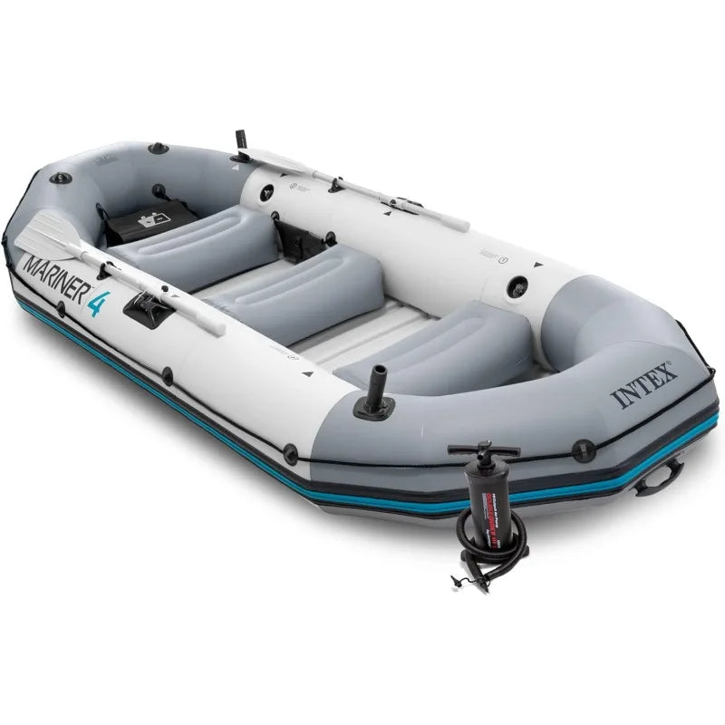 INTEX Mariner Inflatable Boat Series: Includes Deluxe Boat Oars and High-Output Pump – SuperTough PVC – Wear-Resistant Keel