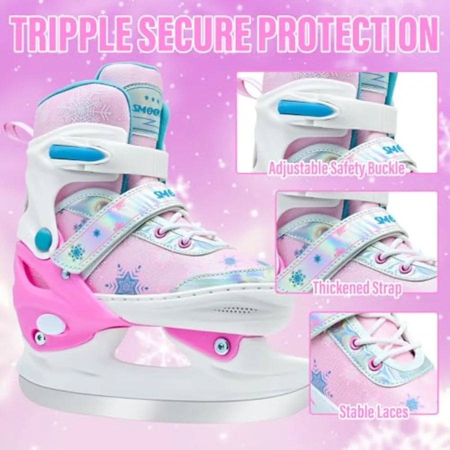 Adjustable Ice Skates for Girls Boys Comfortable, Smooth Blades Snow Hockey Ice Skating Shoes for Outdoor Indoor Rink, Perfect