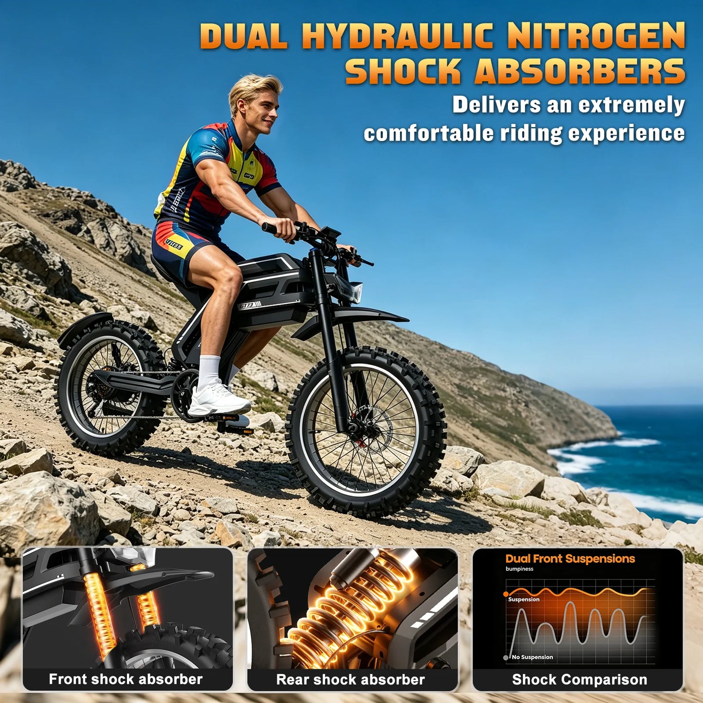 22.5x3.5 Inch Fat Tire Electric Bike 3000W High Power Adult Off Road Mountain Ebike Max 70KM/H 58V 30Ah Removable Battery All Terrain Snow Motor