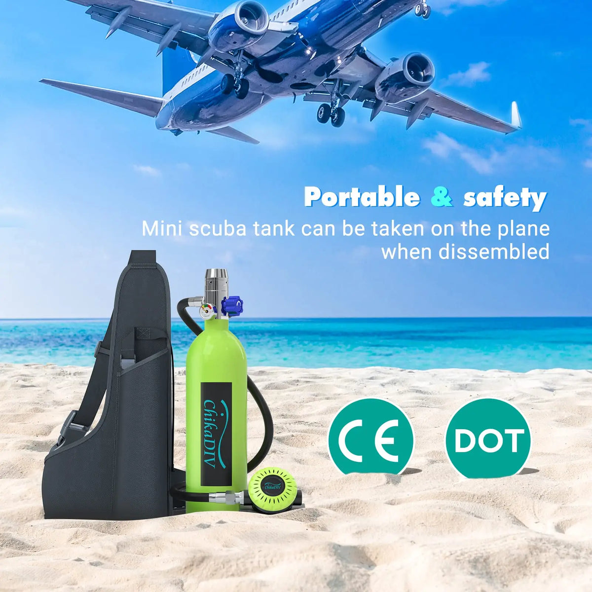 ChikaDIVE Portable Mini Scuba Diving Tank Set 1L Underwater Breathing Air Cylinder Dive Equipment with Manual Pump Diving Mask Storage Backpack for Snorkeling Underwater Diving Adventure Sport