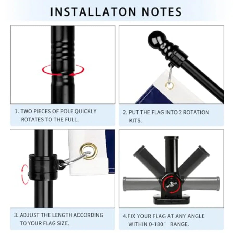 Flag with Poles for Outside House, 6Feet Stainless Steel No Tangle Spinning Flag Pole, 180° Multi- Position Mounting Bracket, 3