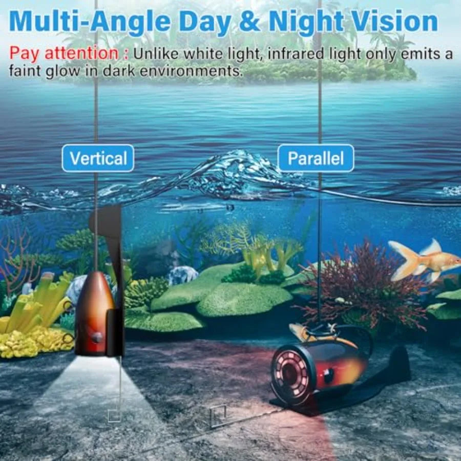 Underwater Fishing Camera for lake, boat, ice fishing: 7-inch LCD, infrared night vision, 15M cable, upgraded HD lens, black, p