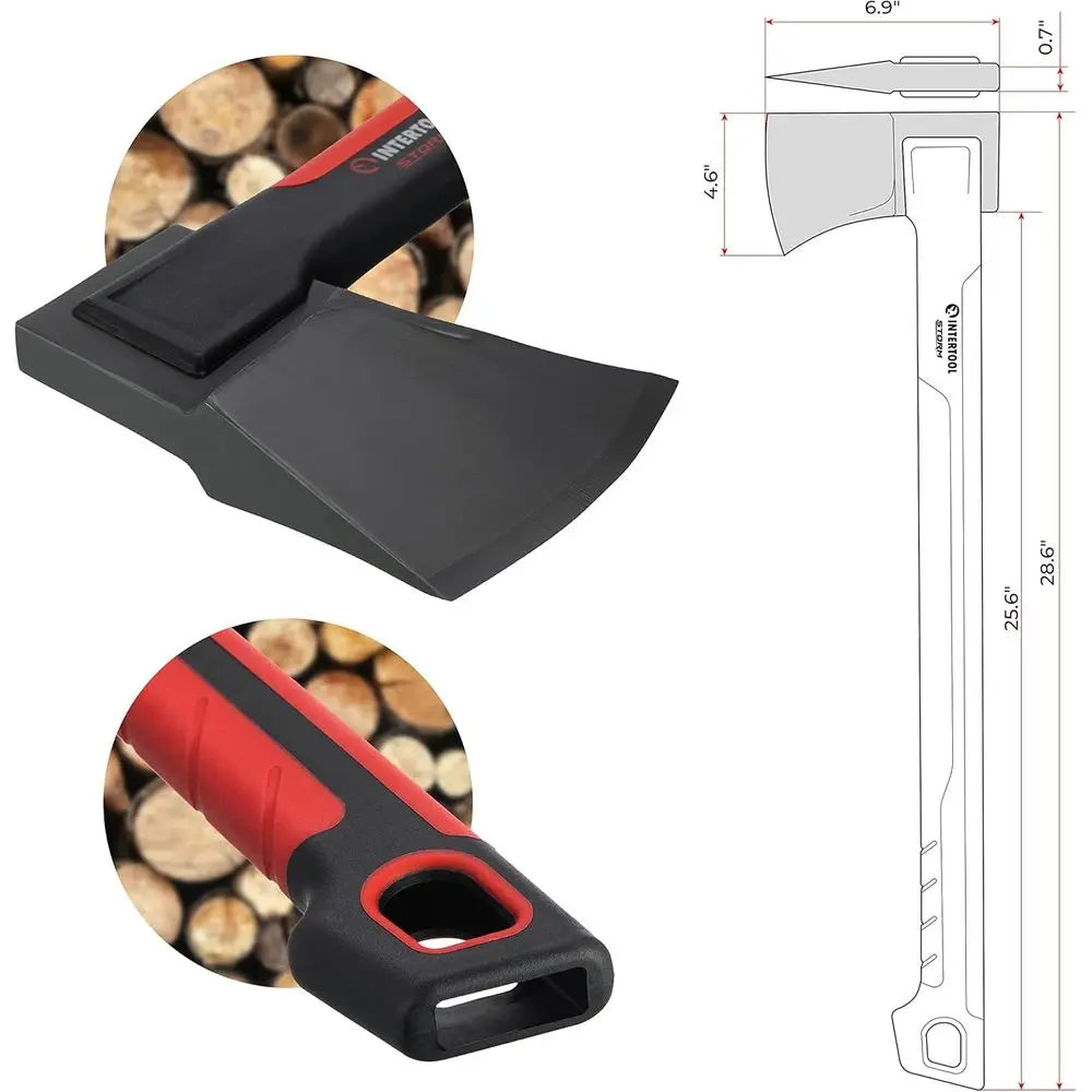 28 Heavy-Duty Wood Splitting Axe for Medium to Large Logs - Non-Slip Composite Handle with Carry Sheath