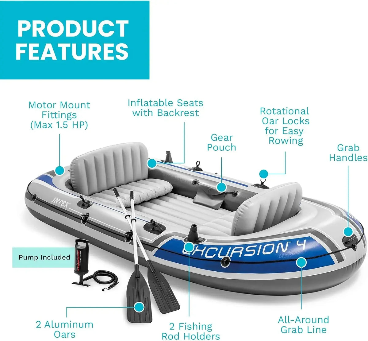 Intex Excursion 4-Person Inflatable Fishing Boat River Raft Set with Oars