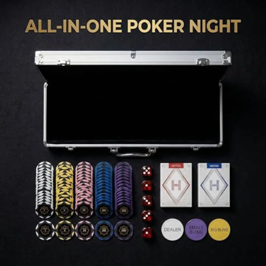 300-Piece Clay Poker Chips Set 14g Heavyweight Clay Composite with Denominations - Professional Casino Grade Texas Holdem Kit w