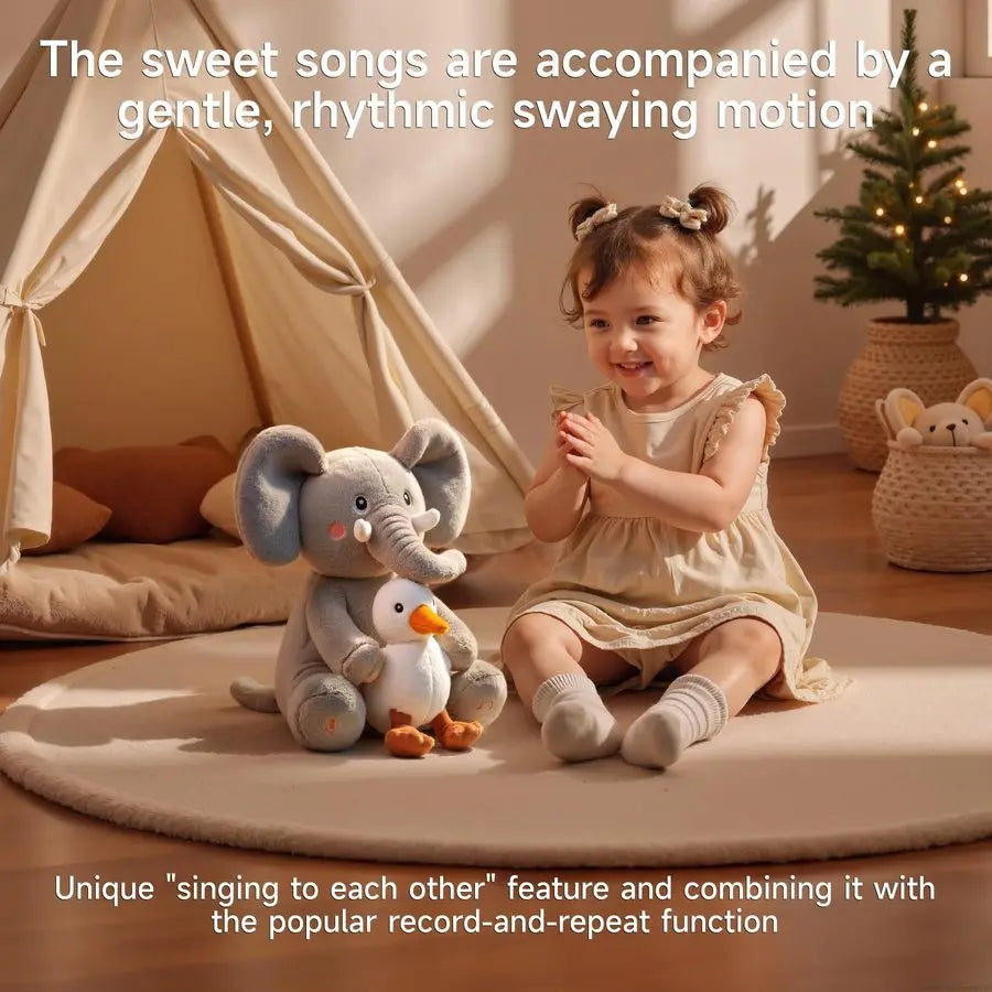 Elephant Stuffed Animal Toys, Interactive Singing Talking Plush Elephant and Bird Toy, Baby Animated Animals