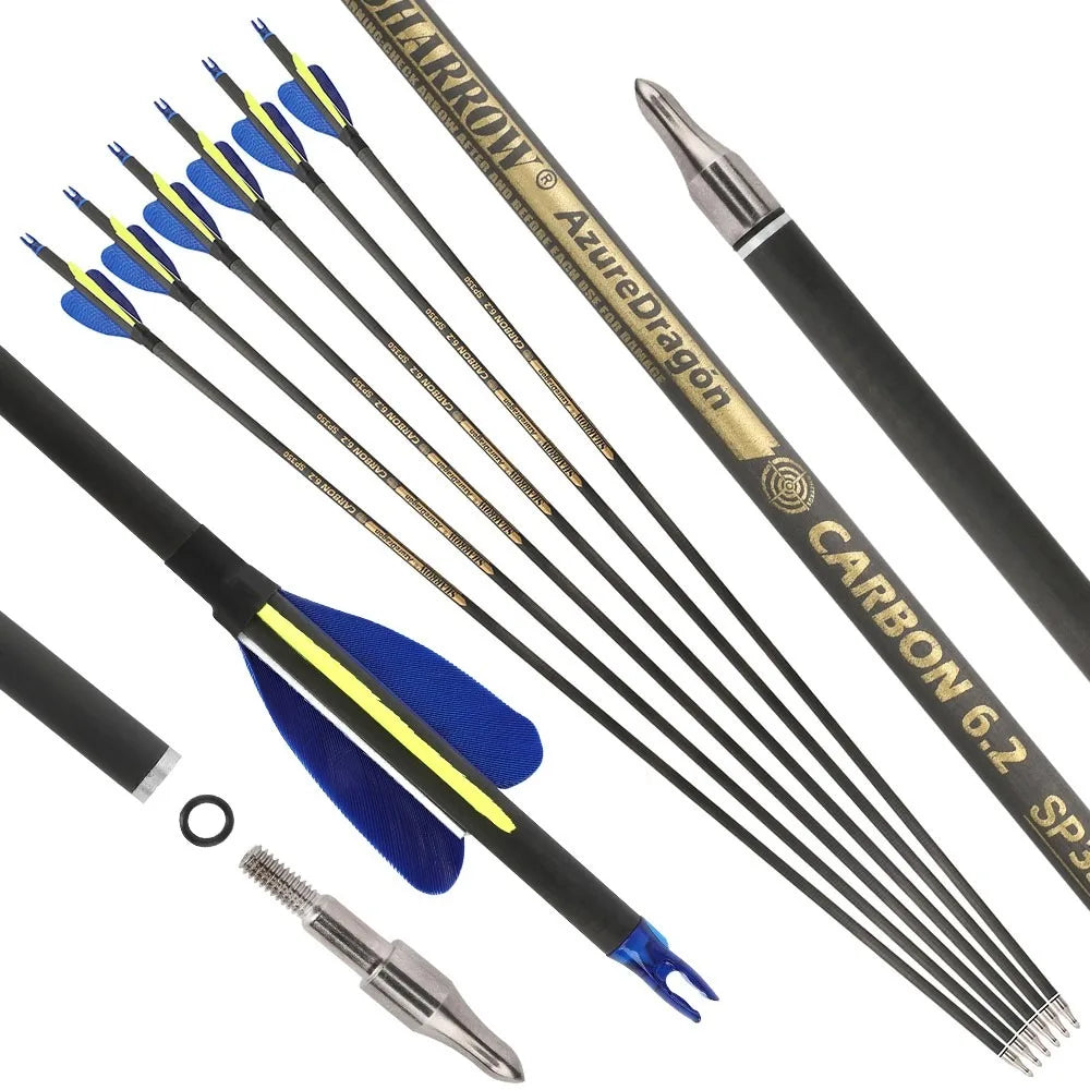 Archery Arrows 32 Inch Pure Carbon Spine 500/600 ID6.2mm with 2 Inch Feathers for Hunting Shooting Target Practice