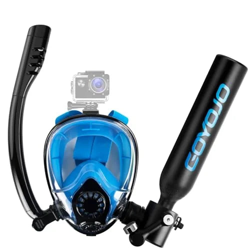 Diving Tank with Snorkel Mask 0.5L Mini Scuba Portable Lungs Oxygen Cylinder Full Face Diving Mask Underwater Breath System