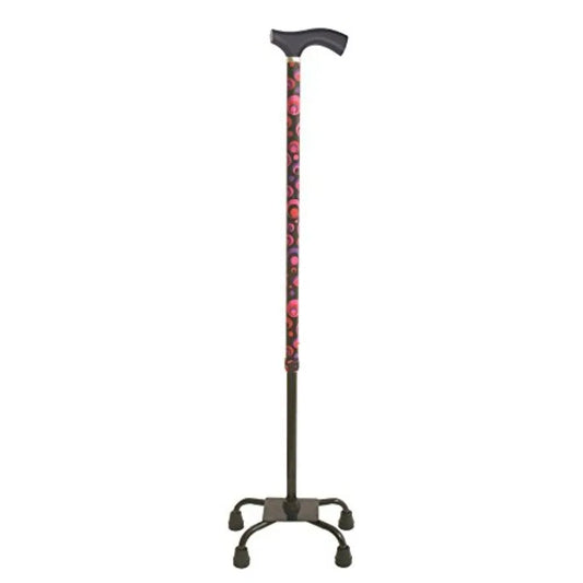 Adjustable Quad Walking Stick Cane with Comfortable Wood Handle