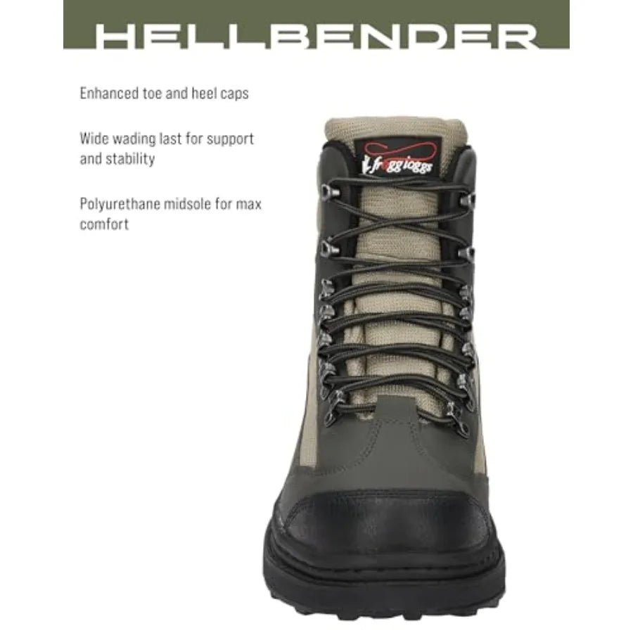 Men's Hellbender Waterproof Fishing Wading Boot for Fishing in Felt or Cleated Felt 10