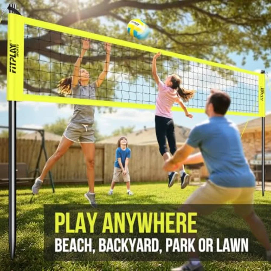 Portable Outdoor Volleyball Net Set32FT Regulation Size Volleyballs Net System with Height Adjustable Poles PU Volleyball Pump
