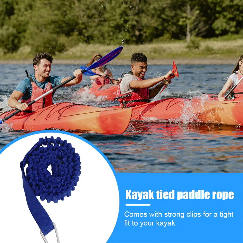 Elastic Kayak Paddle Leash Nylon Heavy Duty Adjustable Coiled Lanyard Tie Rope with Safety Hooks Boats Accessories