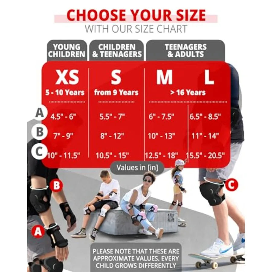 and Adults Knee Pads and Elbow Pads Set with Wrist Guards for Roller Skating [6pc] - Skating Protective Gear for Roller Skates