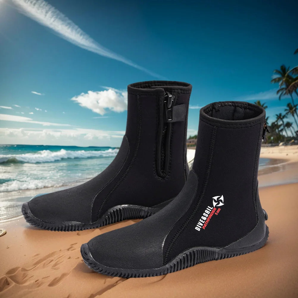 Neoprene Diving Boots Zipper Dive Boots Anti-Slip 5mm Surfing Snorkeling Diving Boots Lightweight for Water Sports