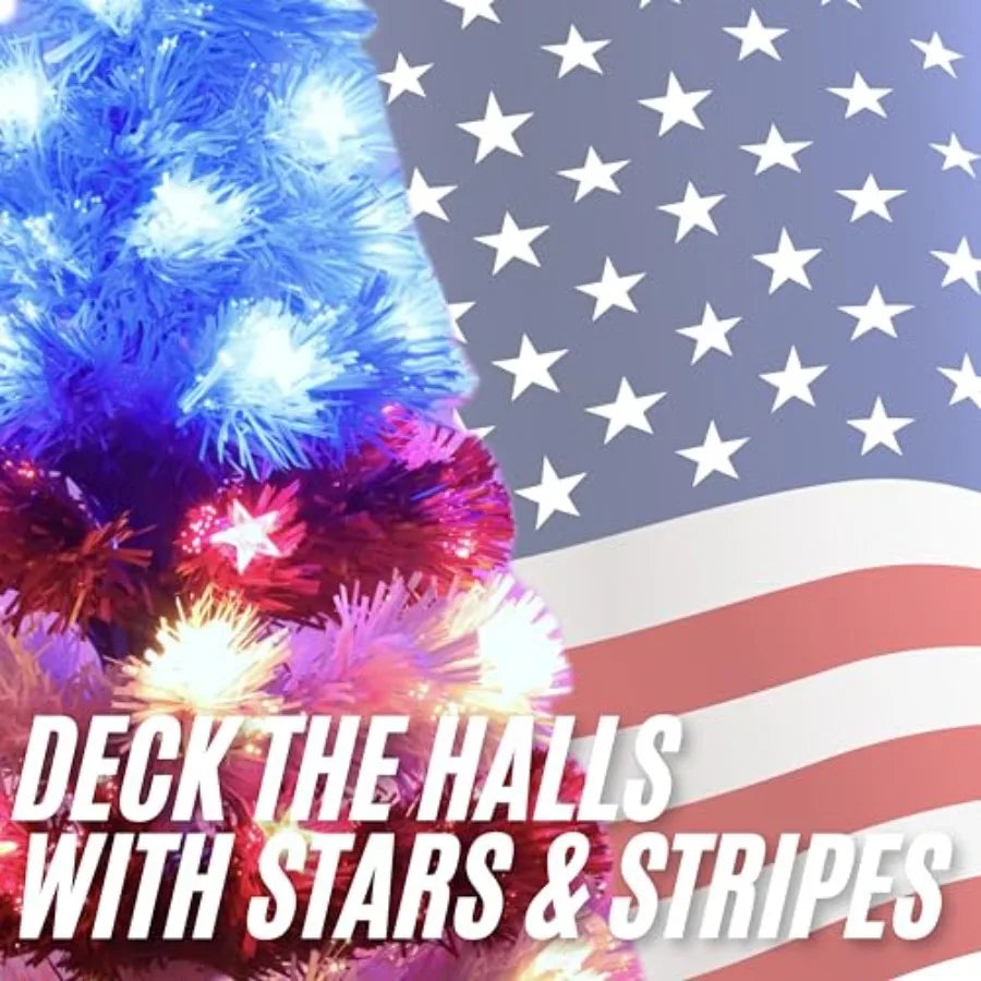 ® 36" Fibre Optic LED American Flag Tree - Red White and Blue Decoration for The 250th Anniversary of USA Independence Day - Ju