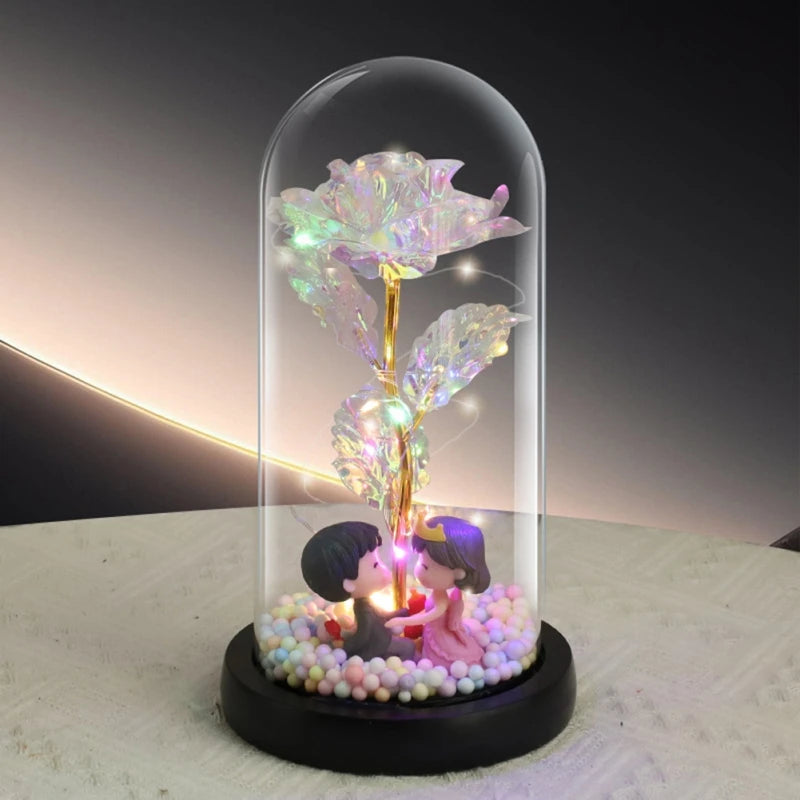 LED Rose Artificial Flowers Glass Lampshade Mother's Day Valentine's Gift Eternal Rose Light Foil Fake Flower Wedding Home Decor