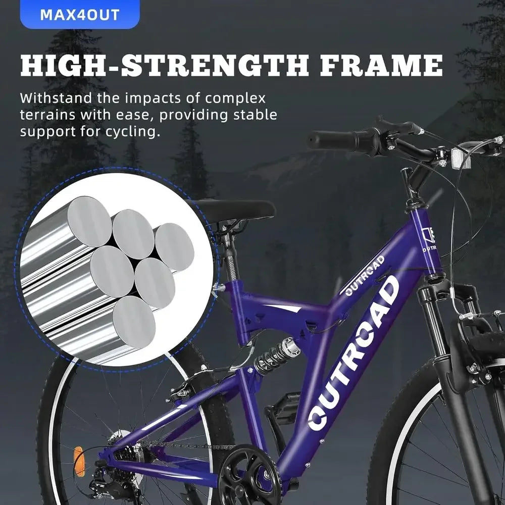 26 Dual Suspension Mountain Bike - 7-Speed Steel Frame for Men & Women