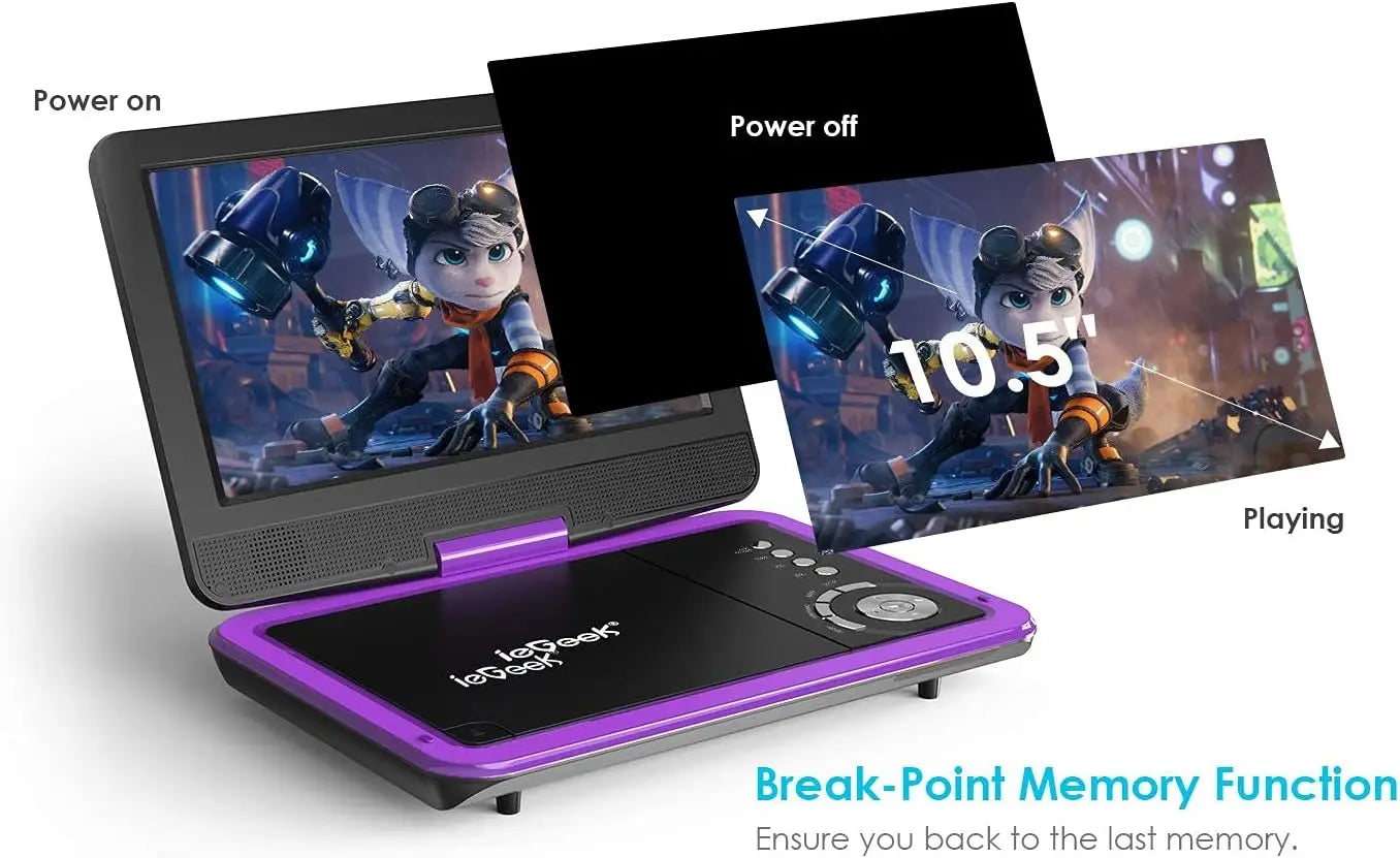 ieGeek Portable DVD Player 12.5", with 10.5" HD Swivel Screen, Car Travel DVD Players 5 Hrs Rechargeable Battery
