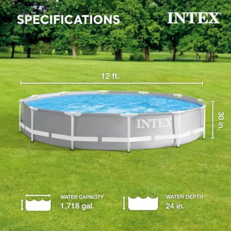 Backyard outdoor swimming pool set: steel frame, round 12 ft x 30 in, blue, includes 530 GPH filter pump and ladder