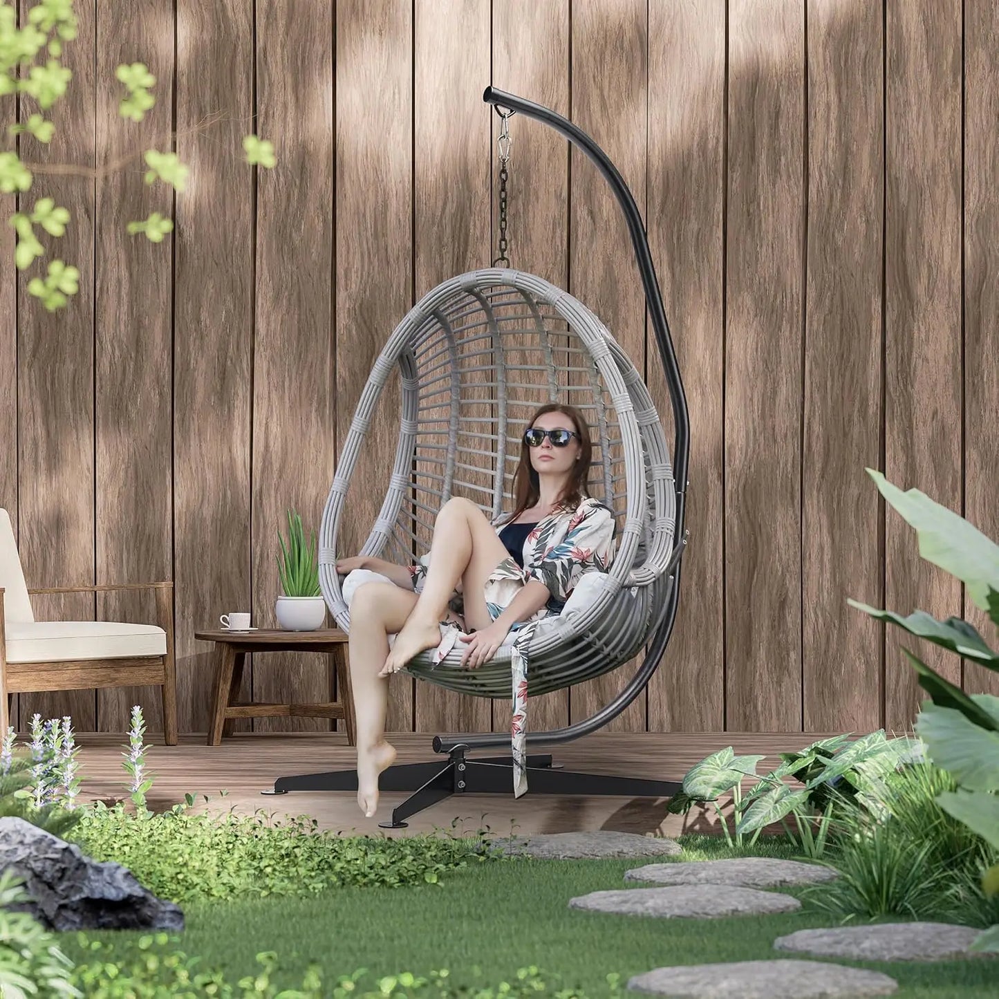 Hammock Chair Stand Hanging Chair Stand- Steel Sensory Swing Stand- Weather & Rust Resistant C Stand- Adjustable Portable Stand
