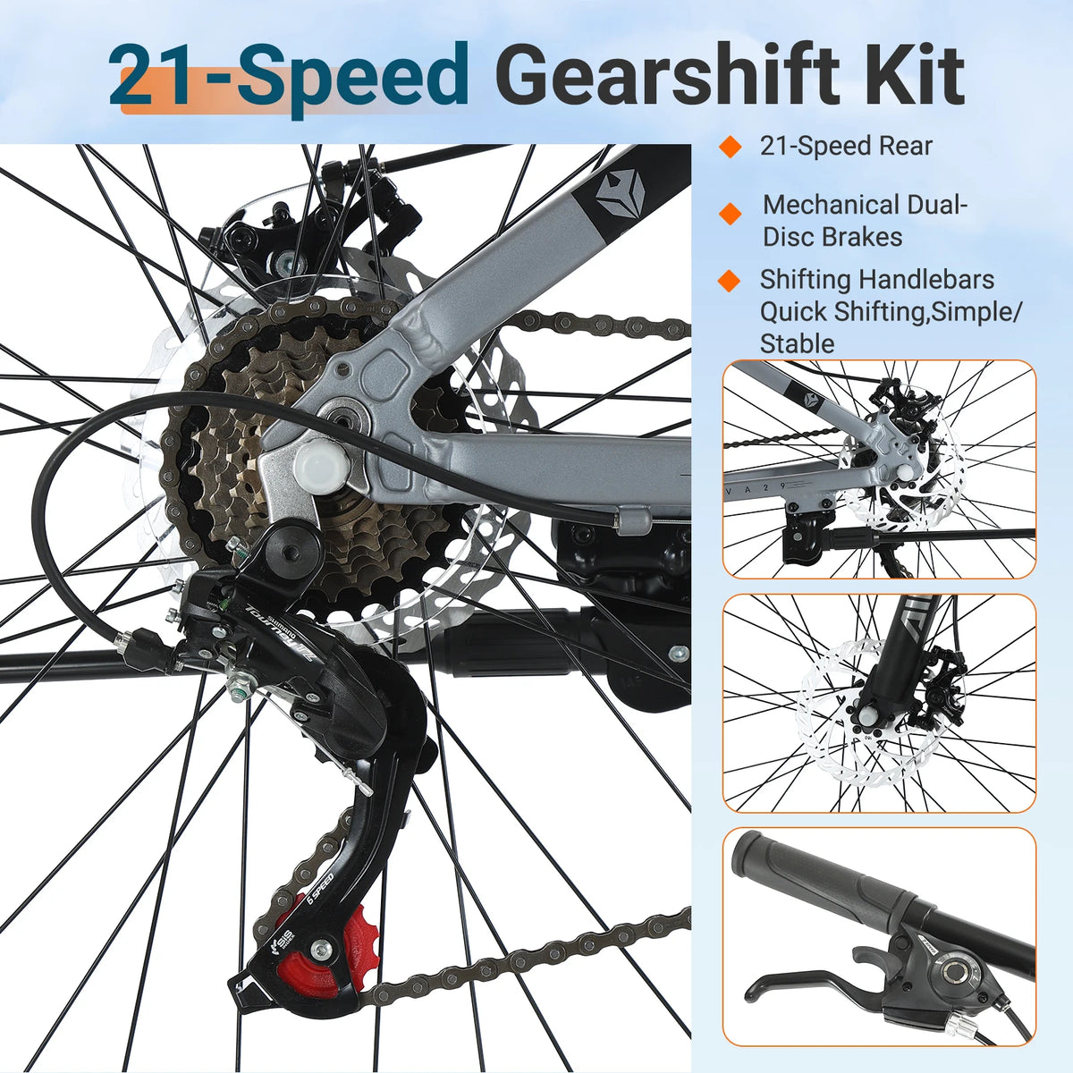 AIVA MT29FS2 29 Inch Hardtail MTB, 21 Speed Mountain Bike, Adult Bicycle, Lightweight Aluminum Frame, Suspension Fork, Front & Rear Disc Brakes