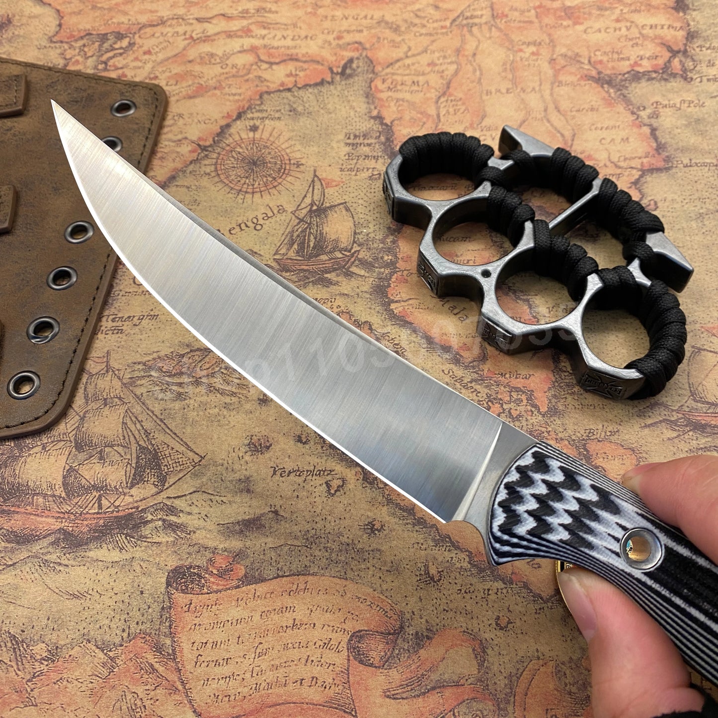Meatcrafter 15500 High-Strength Large Straight Knife D2 Steel Blade Outdoor Tactical Camping Hunting Survival Tool Men's Gift
