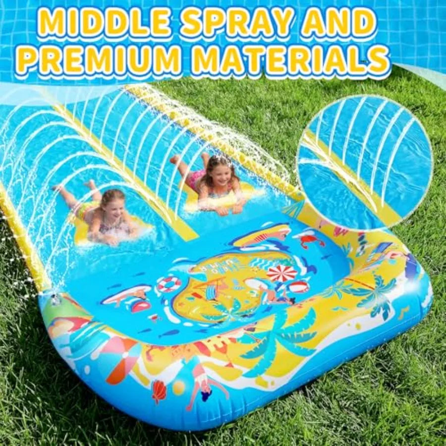 Backyard outdoor party application, heavy-duty PVC material, blue and yellow color, extra-long 40FT double slip and water slide