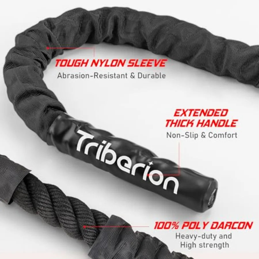 Battle Rope for Home Gym Workout - Heavy Weighted Training Eercise Ropes Fitness Equipment with Sleeve and Anchor Strap Kit for