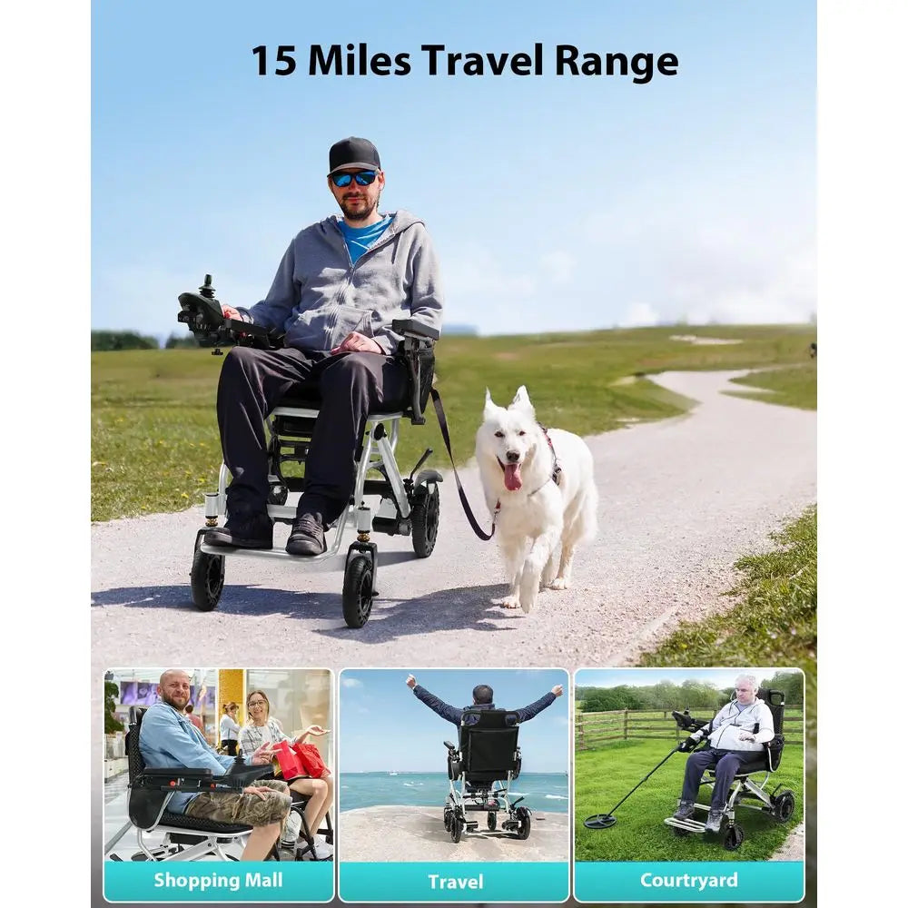 Lbs Lightweight Electric Wheelchair, Electric Wheelchairs for Adults Foldable, 15 Miles Range Motorized Wheelchair for Seniors,