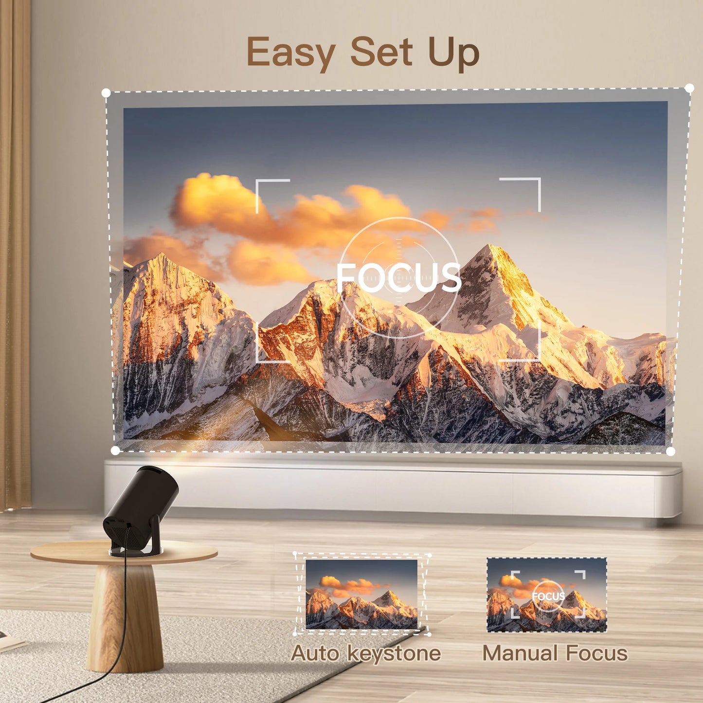 Mini Projector X1BR with WiFi6 & BT5.4, Portable Beamer 4K Support, Upgraded Android 14 Short Throw 180° Rotation Outdoor Video