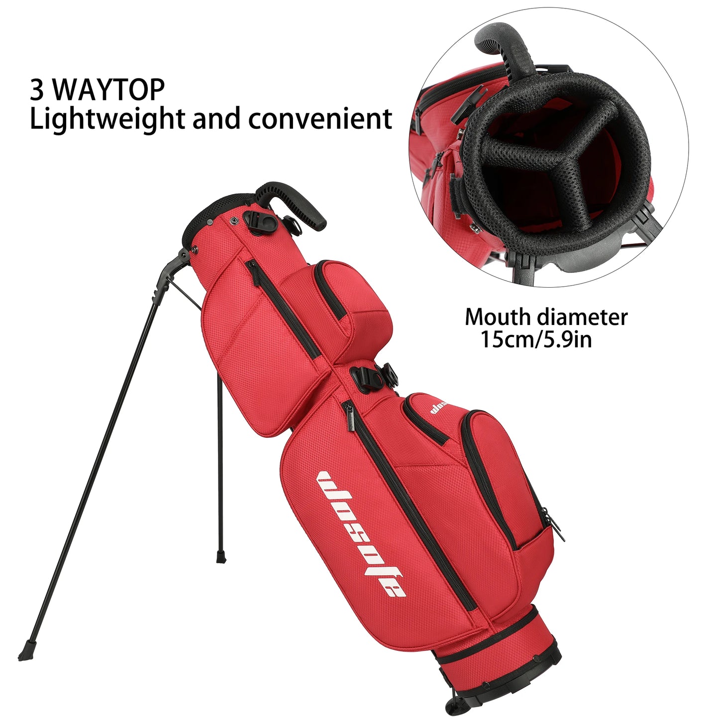 Lightweight Golf Stand Bag - 3-Way Dividers, Fits 5-9 Clubs - Small Sunday Bag for Men & Women, Par 3, Driving Range & Executive