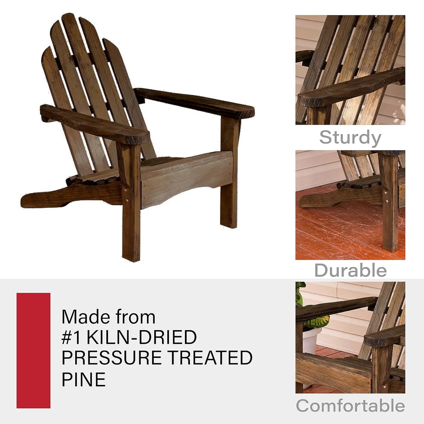 Dark Walnut Heavy Duty Adirondack Chair - Authentic Amish Craftmanship from Treated Pine Outdoor Chair Made in, Customized