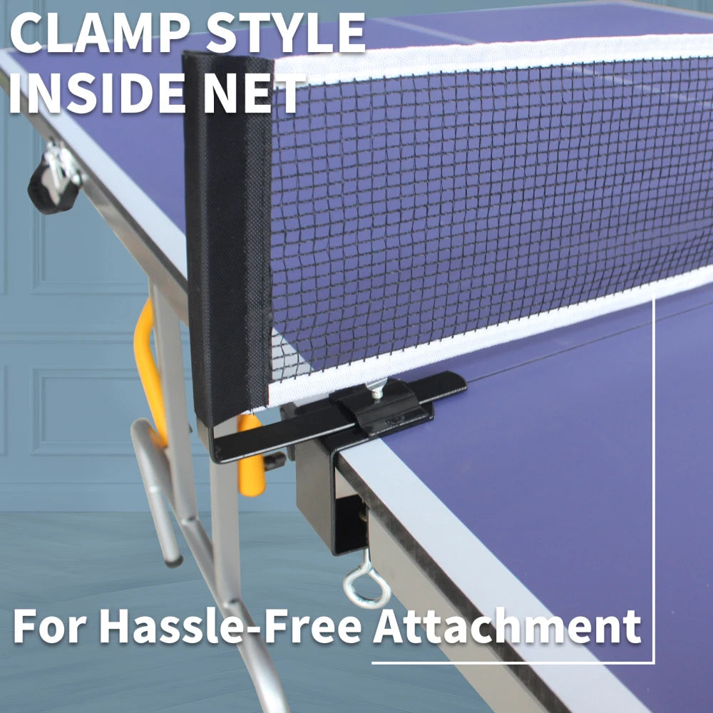 8ft Mid-Size Table Tennis Table Foldable & Portable Ping Pong Table Set for Indoor Games with Net, 2 Table Tennis Paddles