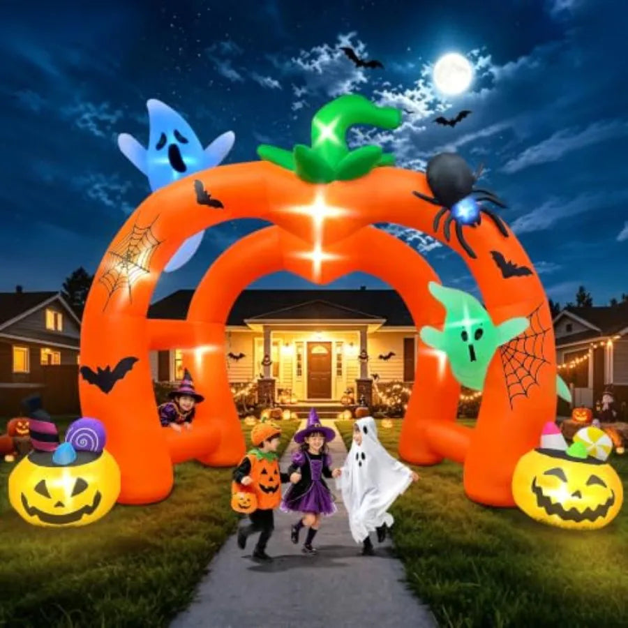 12FT Halloween Inflatable Archway, Giant Pumpkin Inflatable Tunnel Halloween Pumpkin Ghost Arch Inflatables Blow Up Ya