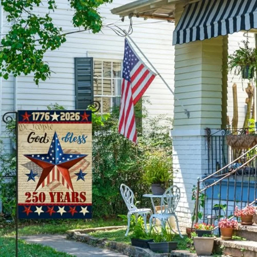 250 Anniversary USA Garden Flags for Outside, 4th of July 250th Year America Banner, God Bless United States Double-Sided with