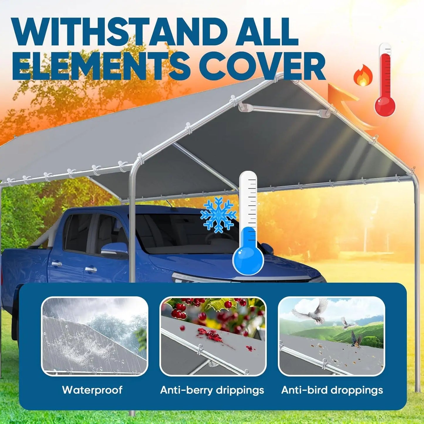 10x20 ft Heavy Duty Carport Canopy Galvanized Car Tent Outdoor Garage Boat Shelter with Reinforced Structure, No, Customized