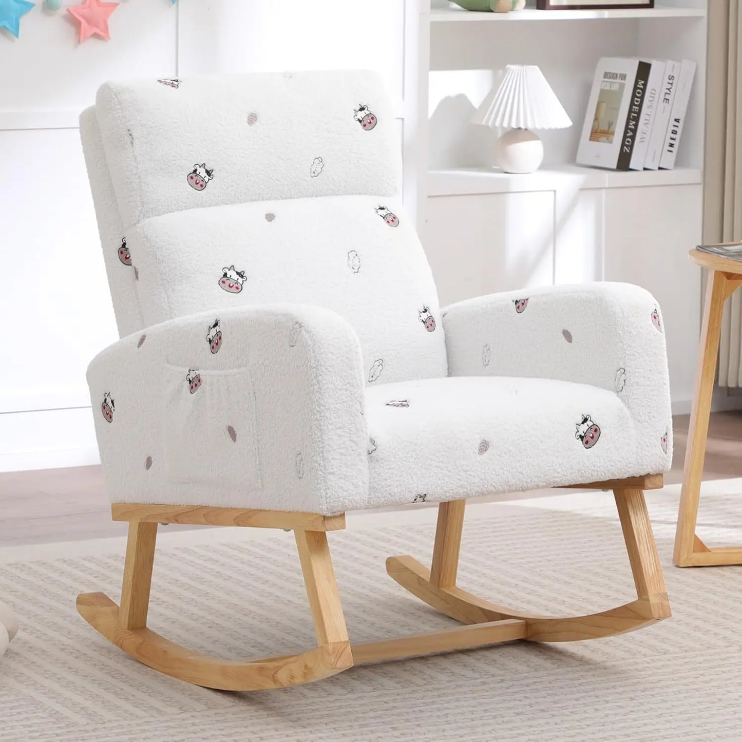 Rocking Chair Nursery, Sherpa Nursing Rocking Armchair for Mom Nursery Morden Rocker Chair with High Backrest, Customized
